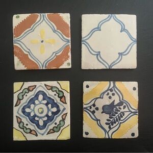 Mexican Hand Painted Terra-Cotta Talavera Vintage Tiles Set of 4